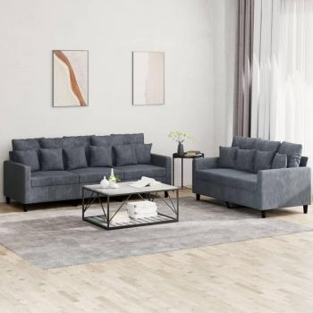 Conjunto de sofá de 2 piezas con almohadas de terciopelo gris oscuro Vidaxl