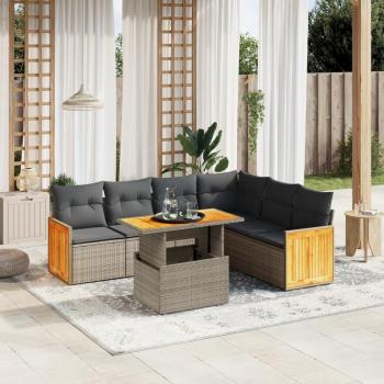 7-Piece Grey Poly Rattan Garden Sofa Set with Cushions