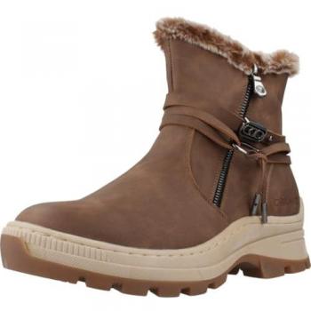 Botines planos de mujer Chika10 Escarcha 01 marrón con hebillas y cierre de cremallera