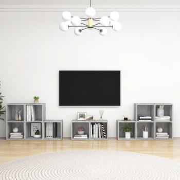 Mueble de TV Set 8 piezas gris madera hormigón multicapa