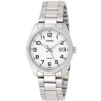 Casio-MTP - 1302D 7B-Classic-Men's Watch Analogue Quartz White Dial Steel Strap Grey
