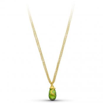 Gargantilla de oro 18k para mujer con doble cadena y colgante de piedra verde en forma de gota