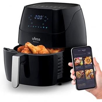 Ufesa AF5000 Phantom Freidora de Aire sin Aceite con WIFI, 5L, Control Táctil Digital, 8 Programas, 1500W, APP con Recetario, Temperatura y Tiempo Regulable, Cubeta y Bandeja Anti-Adherentes