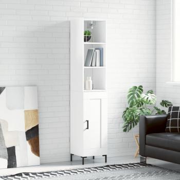 Aparador de madera contrachapada blanco brillo 34,5x34x180 cm con 1 puerta de madera, mueble de almacenaje para salón, buffet y armario auxiliar