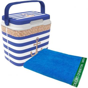 LIFE STORY Nevera 29 litros Classic Navy + Toalla de playa 90x160cm Azul