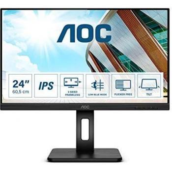 AOC Q24P2Q - Monitor Home Office - QHD 2K 24, 2560 x 1440, IPS, 75 Hz, 250 CD, Adaptive Sync, Regulable Altura, Color Negro