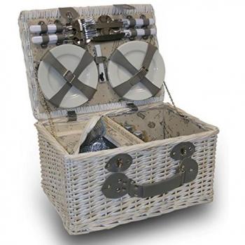 Cesta de Picnic Artesanal Blanca de Mimbre para 4 Personas