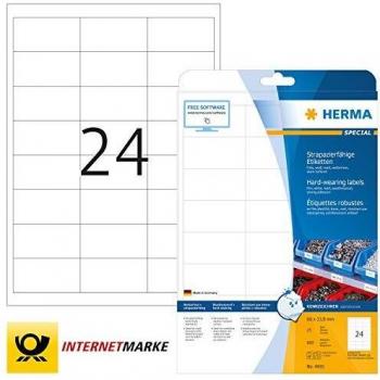 Herma Labels hard-wearing A4 24x25 66x33,8mm white stron adh., 4691