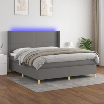 Colchón box spring suave con luces LED en tela gris oscuro 180x200 cm