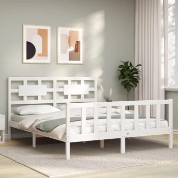 Cama de matrimonio blanca de madera maciza 160x200 cm