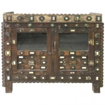 Aparador de madera 110x35x102h cm estilo Artesanal con 1 puerta acabado Wanderlust Deco