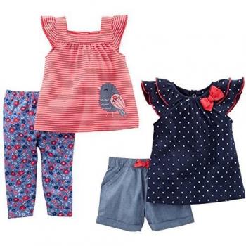 Simple Joys by Carter's - Conjunto - para bebé niña azul Navy Dot/Red Stripe Bird 24 Months