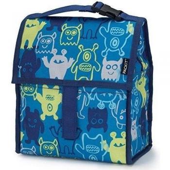 PackIt Monsters - Bolsa porta-alimentos para el almuerzo, 13 x 22 x 25 cm, color azul