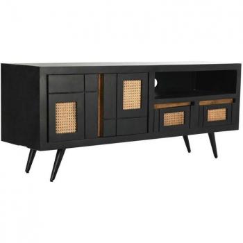 Mueble de TV DKD Home Decor Negro Ratán Madera de mango (145,5 x 40,5 x 60 cm)