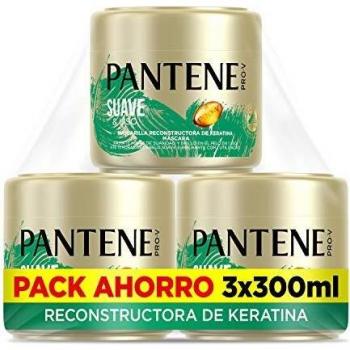 Pantene Pro-V Suave y Liso Mascarilla Antiencrespamiento cabello, Tratamiento Reconstructor y Reparador Intensivo de Keratina, 3 mascarillas de 300 ml
