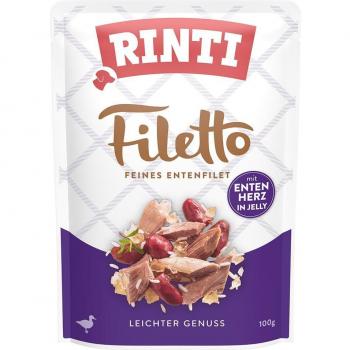 RINTI Filetto Pouch en gelatina 48 x 100 g - Pack ahorro - Pato con corazón de pato