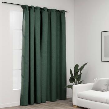 Cortina Opaca con Ganchos Look de Lino Verde 290x245 cm vidaXL