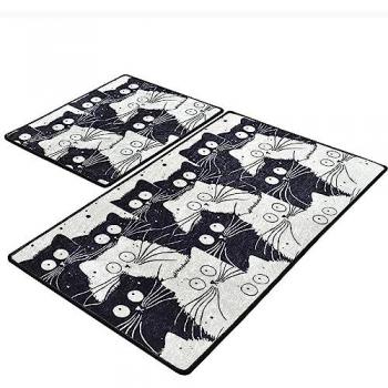 Set de Alfombras de Baño (2 Piezas) Gatos Blancos y Negros - Suaves y Cómodas