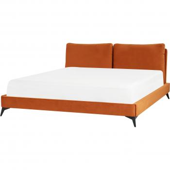 Cama Super King Size de Terciopelo Naranja 180x200 cm con Cabecera Acolchada y Base de Listones