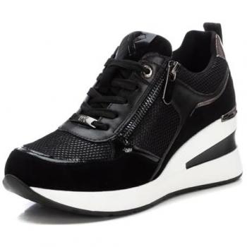 Zapatillas Deportivas de Cuña para Mujer Xti Negras con Cierre de Cremallera y Cordones Talla 41