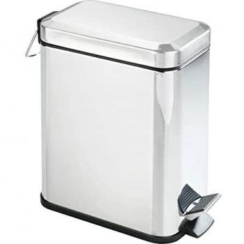 WENKO Cubo con pedal Square brillante acero inox 5 l, Acero inoxidable, 14 x 29.5 x 28 cm, Brillante