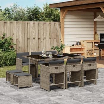 11-Piece Grey Poly Rattan Garden Dining Set with Cushions