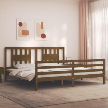 Estructura de cama y cabecero de madera maciza marrón miel 200x200 cm