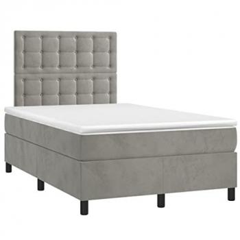 Cama box spring colchón y LED terciopelo gris claro 120x190 cm