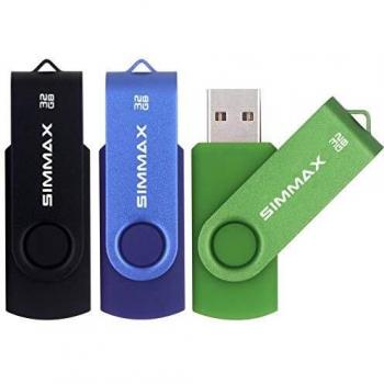 SIMMAX Memorias USB 3 Piezas 32GB USB 2.0 Stick Giratoria Flash Drive Pendrives Almacenamiento Datos