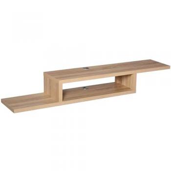 Mueble TV Mural Flotante de Diseño en Roble Claro con Estantes y Pasacables - 152,4x29,8x21 cm