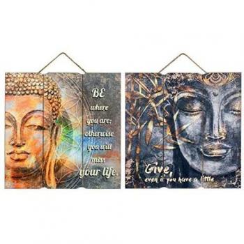By SIGRIS Placa Pared Buda 40X40 Incluye 2 Unidades Adorno Pared Placas De Madera Colección Oriental Signes Grimalt Decor And Go
