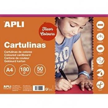 APLI 14251 - Cartulina rosa fluorescente A4 180 g 50 hojas