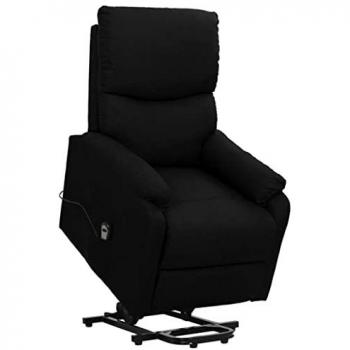 Sillón Elevable Reclinable Eléctrico en Tela Negra con Respaldo y Reposapiés Ajustables