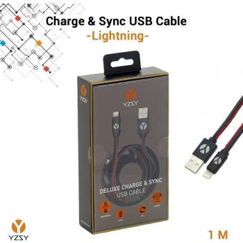 YZSY Deluxe - Cable de Conexión [ Sincro y Carga ] para Dispositivos Apple, USB a Lightning - Black Leather 1m
