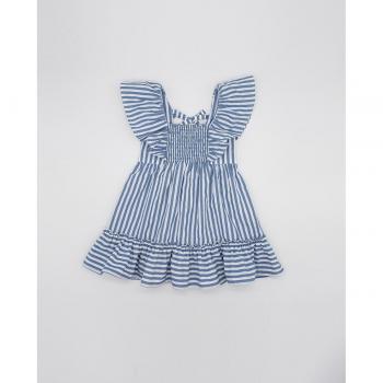 Vestido rayas azul y blanco manga capa fruncida