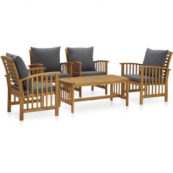 5 Piece Solid Acacia Wood Garden Lounge Set with Cushions