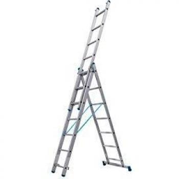 Escalera Transformable de Aluminio Tubesca Starline 3x9 Peldaños, Altura Máxima 6,81m