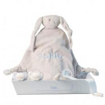Canastilla personalizada Bebé de París con Doudou y 2 chupetes personalizables