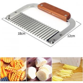 Cooltechstuff – Mango de madera de acero inoxidable Cortador de láminas onduladas de patata, zanahoria y verduras