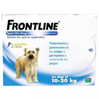 Frontline Spot On para Perros de 10-20 kg, 6 Pipetas Antipulgas y Garrapatas