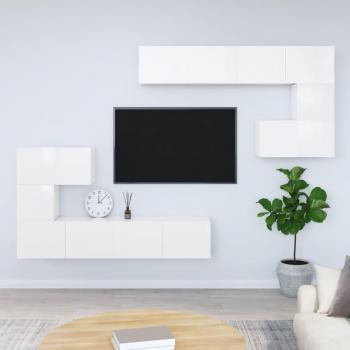 Mueble de pared para TV en madera contrachapada glossy blanco, ideal para salón, con diseño moderno y funcionalidad óptima
