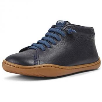 Botines Camper Peu Cami para niño en piel azul marino con cordones y cremallera, talla 38