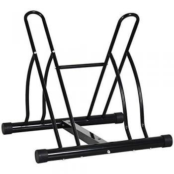 HOMCOM Soporte de Estacionamiento para 2 Bicicletas Garaje Interior Exterior Estable Fácil de Montar Portátil Almohadilla Antideslizante Tubo de Acero 60x54x57 cm Negro