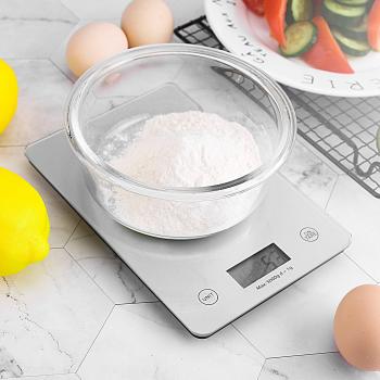 Báscula de Cocina Digital, UPOPA HERO Escala de Alimentos Multifuncional de Vidrio Templado Ultra Delgado, Peso de Cocina de 5 kg / 11 lb con Pantalla LCD, Función de Tara, Auto-Off , plateado
