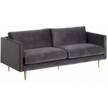 Sofá de 3 plazas desenfundable, contemporáneo Gris de Terciopelo y Madera, de 210x89x79 cm - LOLAhome