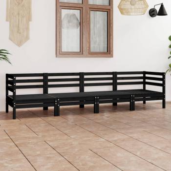 Conjunto de sofás de jardín 4 piezas de madera maciza de pino negro