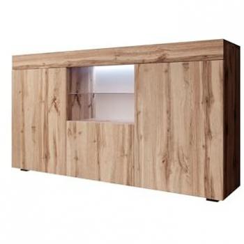 Aparador de salón con LED, 135x73x34cm, Modelo Sefora, Color Pino Mate, Mueble de Melamina Mate