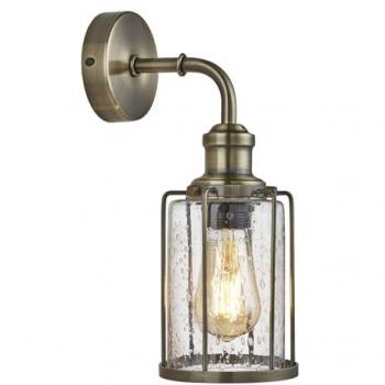 Aplique de pared industrial de 1 bulbo con textura de latón antiguo y vidrio, tipo E27