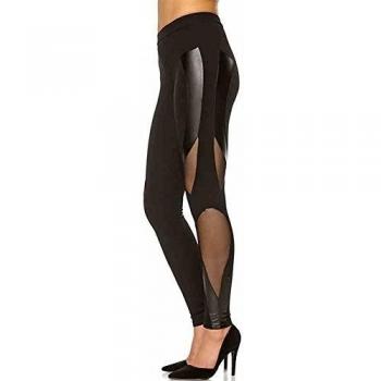 Happy Lily Mujer Low Rise Skinny Leggings Patchwork neta hilo de piel Workout Tight Capri - Mallas Pantalones Casual pantalones largos, mujer, negro, small