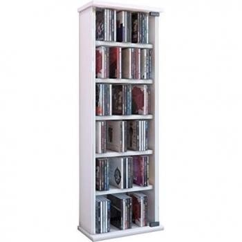 Estante para CD/DVD Vetro Blanco con Puertas de Cristal - Capacidad para 150 CDs o 65 DVDs, Dimensiones: 92x31x18 cm